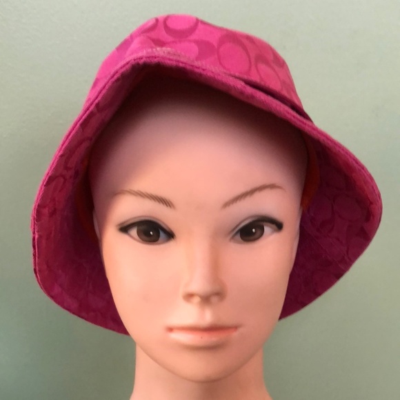 Coach Women's Pink Monogram Hot Signature CC Bucket Hat - Picture 1 of 10